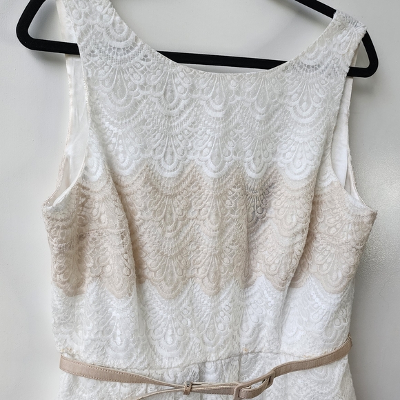 White House Black Market Lace Fit and Flare Dress Cream Champagne Tan Size 14 - Picture 5 of 14